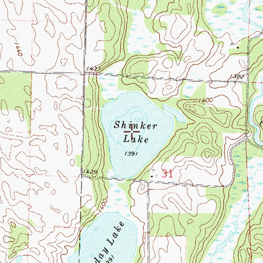 Topographic Map of Shinker Lake, MN