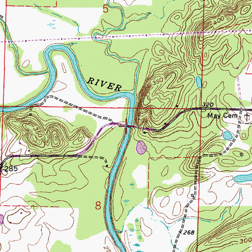 Topographic Map of Council Bluffs Bridge, AR
