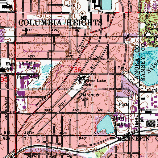 Topographic Map of Silver Lake School, MN
