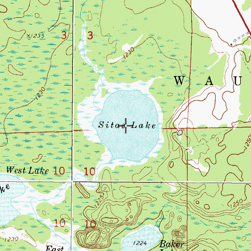 Topographic Map of Sitas Lake, MN
