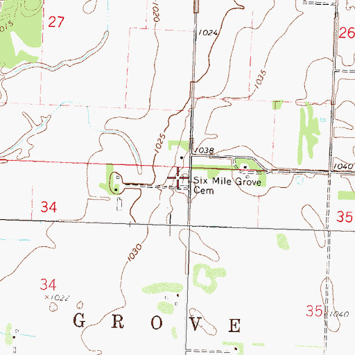 Topographic Map of Six Mile Grove Cemetery, MN