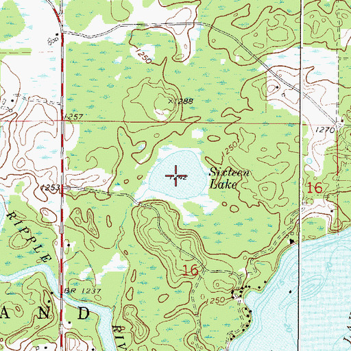 Topographic Map of Sixteen Lake, MN