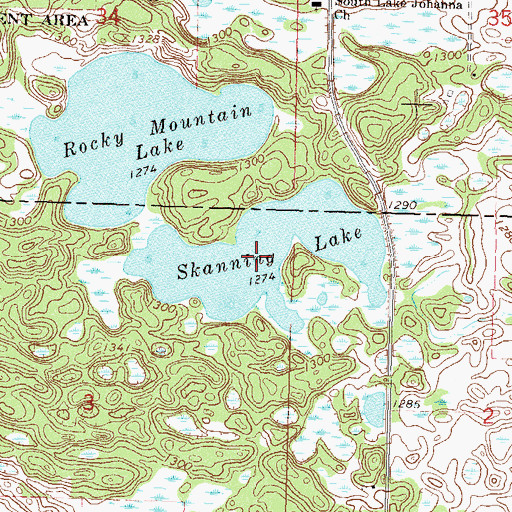 Topographic Map of Skanning Lake, MN