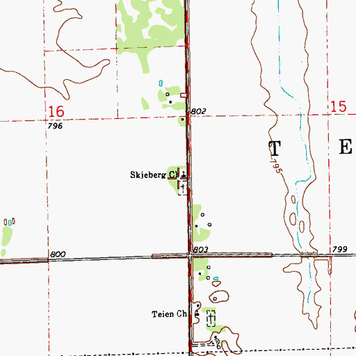 Topographic Map of Skjeberg Church, MN