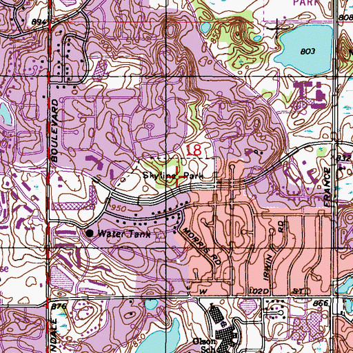 Topographic Map of Skyline Park, MN
