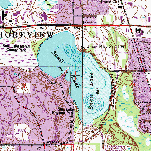 Topographic Map of Snail Lake, MN
