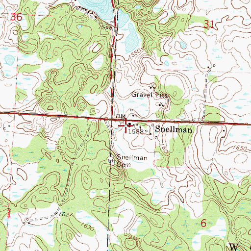 Topographic Map of Snellman, MN