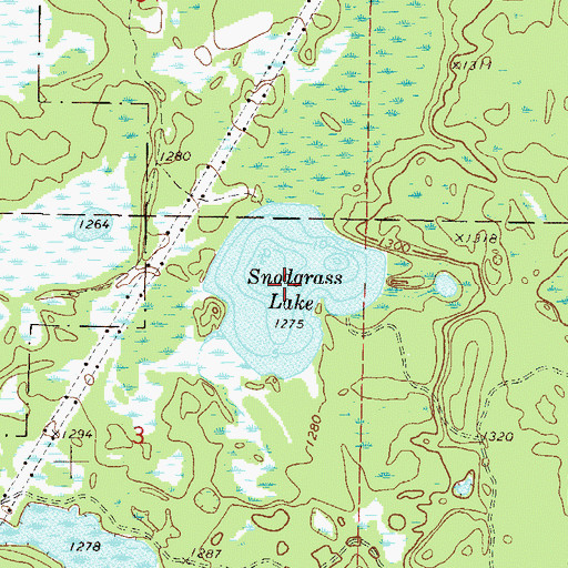 Topographic Map of Snodgrass Lake, MN