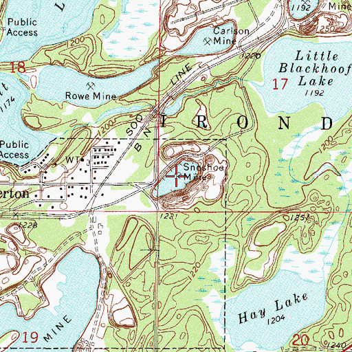 Topographic Map of Snoshoe Mine, MN