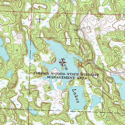 Topographic Map of Snow Lakes, MN