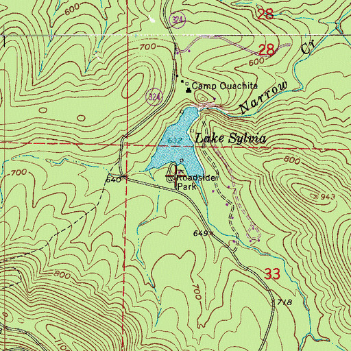 Topographic Map of Lake Sylvia Recreation Area, AR