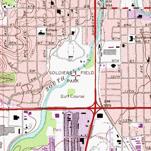 Topographic Map of Soldiers Field Park, MN
