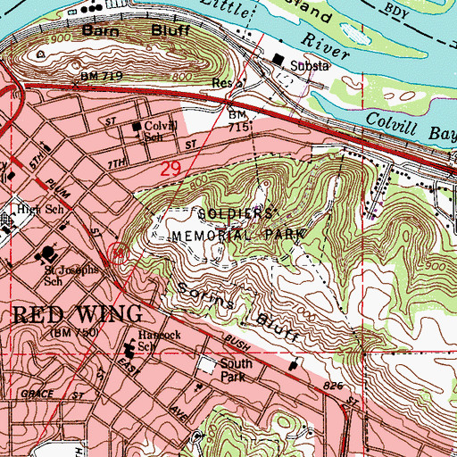 Topographic Map of Soldiers Memorial Park, MN