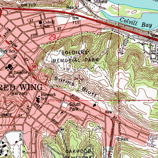 Topographic Map of Sorins Bluff, MN