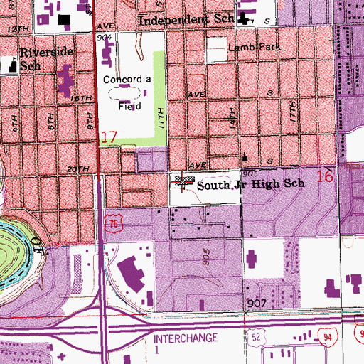 Topographic Map of Moorhead Junior High School, MN