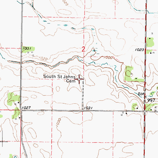Topographic Map of South Saint Johns Cemetery, MN