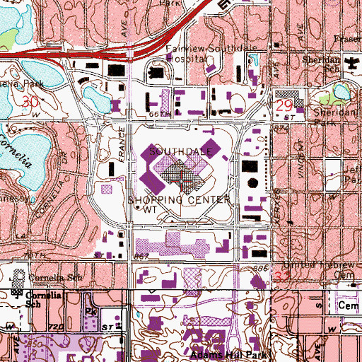 Topographic Map of Southdale Shopping Center, MN