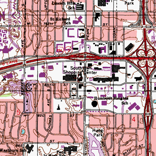 Topographic Map of Southtown Shopping Center, MN