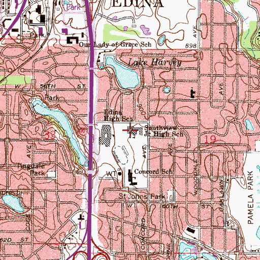 Topographic Map of South View Middle School, MN