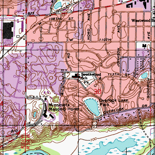 Topographic Map of Southwood School, MN