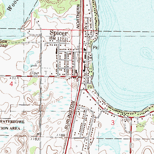 Topographic Map of Spicer, MN