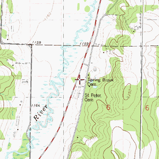 Topographic Map of Spring Brook Cemetery, MN