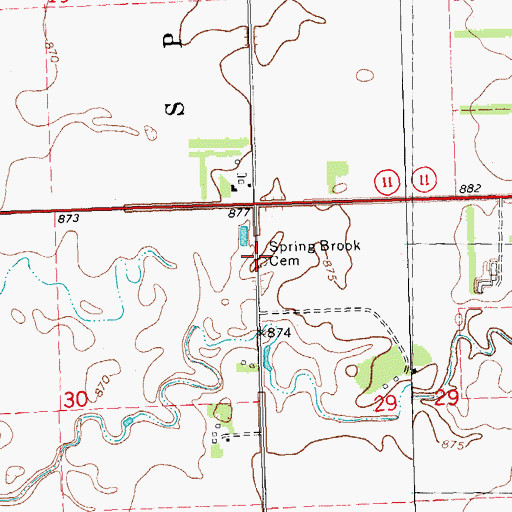 Topographic Map of Spring Brook Cemetery, MN