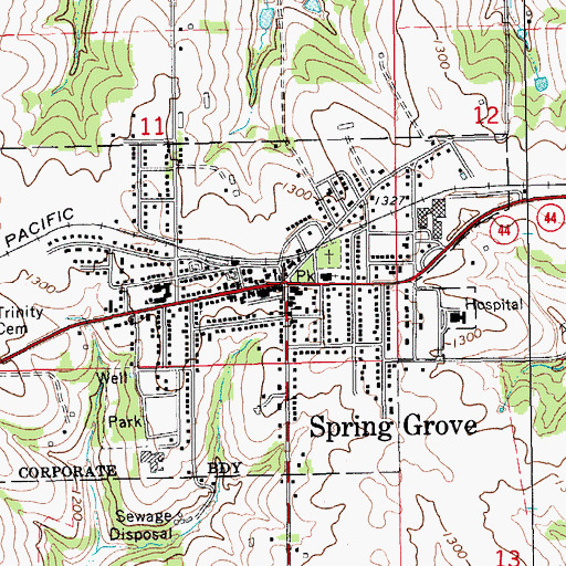 Topographic Map of Spring Grove, MN