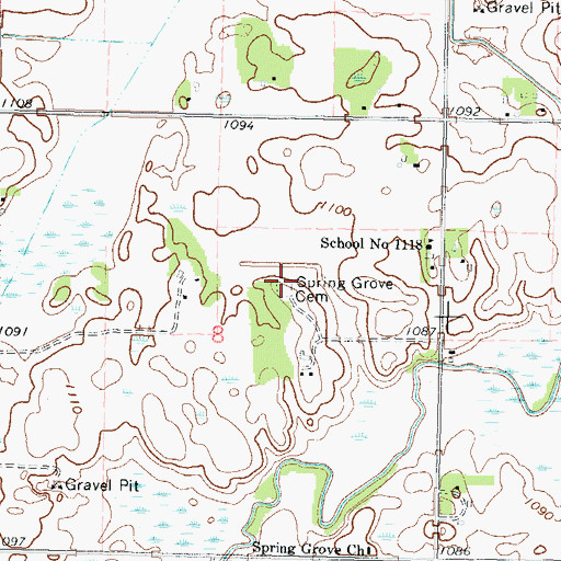 Topographic Map of Spring Grove Cemetery, MN