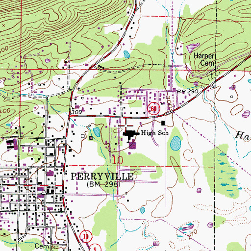 Topographic Map of Perryville High School, AR
