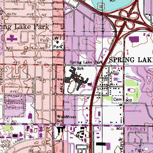 Topographic Map of Spring Lake Park High School, MN