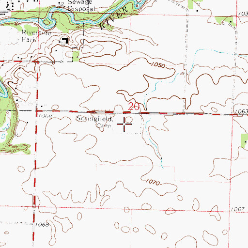 Topographic Map of Springfield Cemetery, MN
