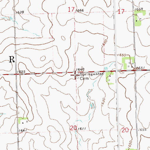 Topographic Map of Springwater Cemetery, MN
