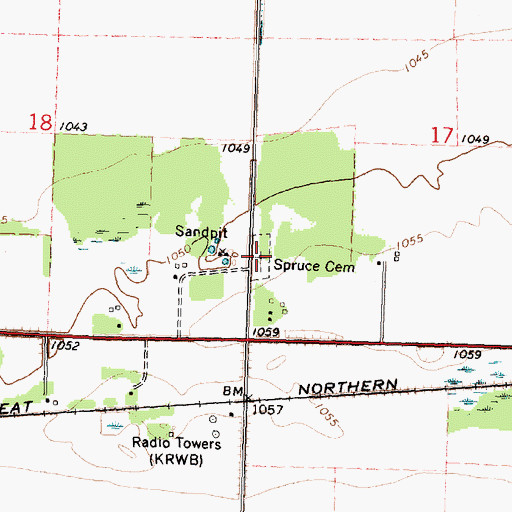 Topographic Map of Spruce Cemetery, MN