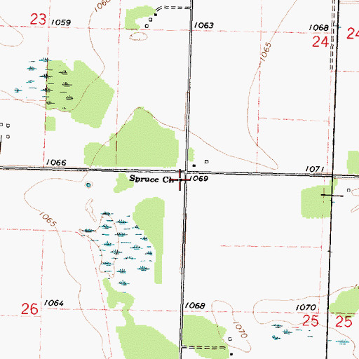 Topographic Map of Spruce Church, MN