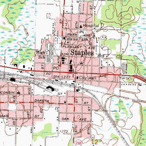 Topographic Map of Staples, MN