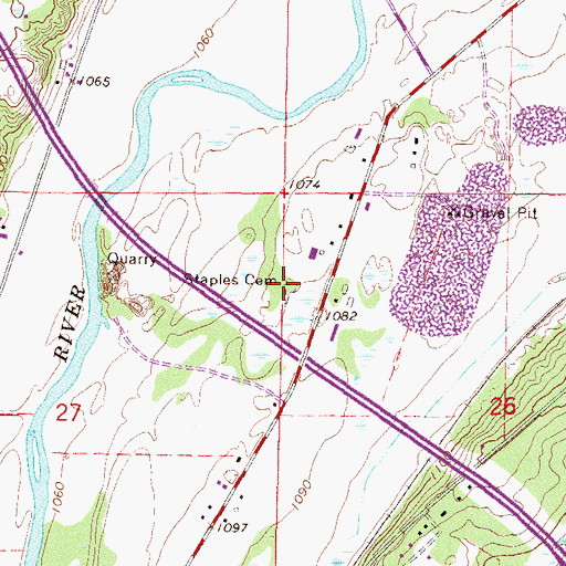 Topographic Map of Staples Cemetery, MN