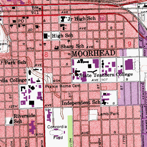 Topographic Map of Minnesota State University - Moorhead, MN