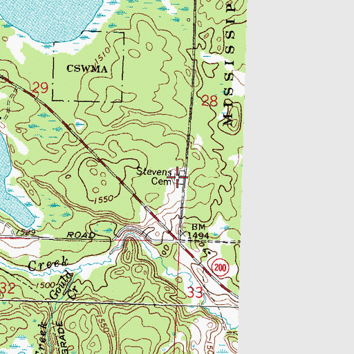 Topographic Map of Stevens Cemetery, MN
