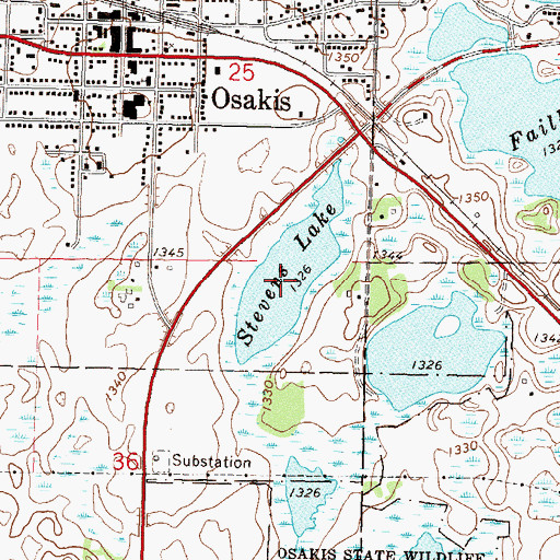 Topographic Map of Stevens Lake, MN
