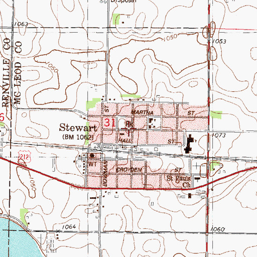 Topographic Map of Stewart, MN