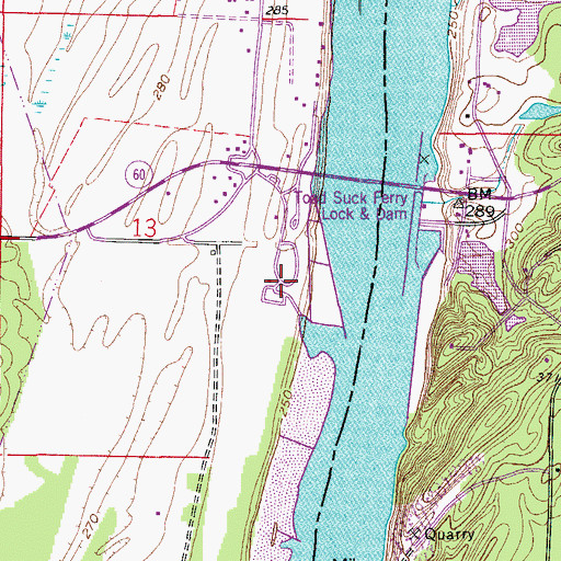 Topographic Map of Toad Suck Ferry Damsite Park, AR