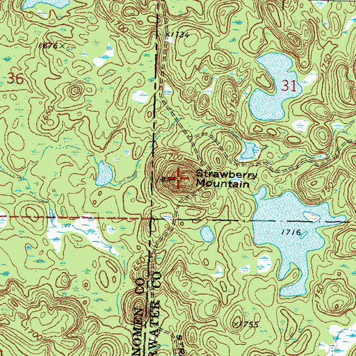 Topographic Map of Strawberry Mountain, MN