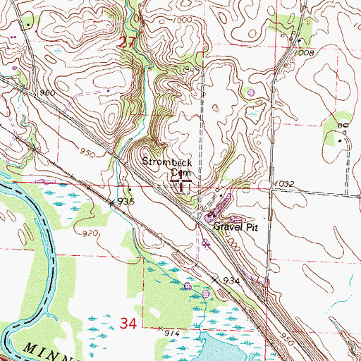 Topographic Map of Strombeck Cemetery, MN
