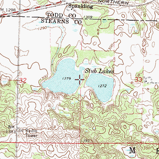 Topographic Map of Stub Lakes, MN