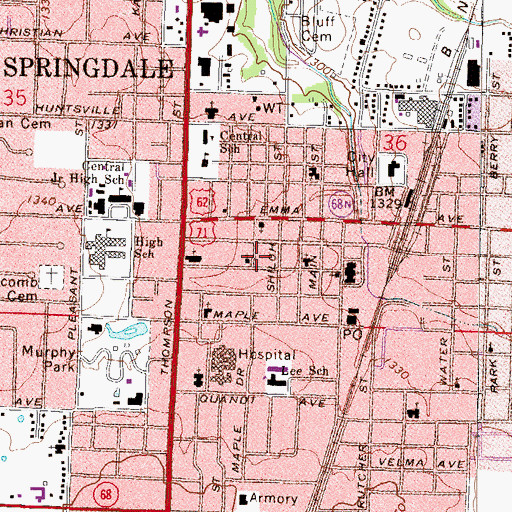 Topographic Map of Arts Center of the Ozarks, AR