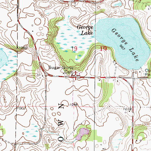 Topographic Map of Sugar Grove Cemetery, MN