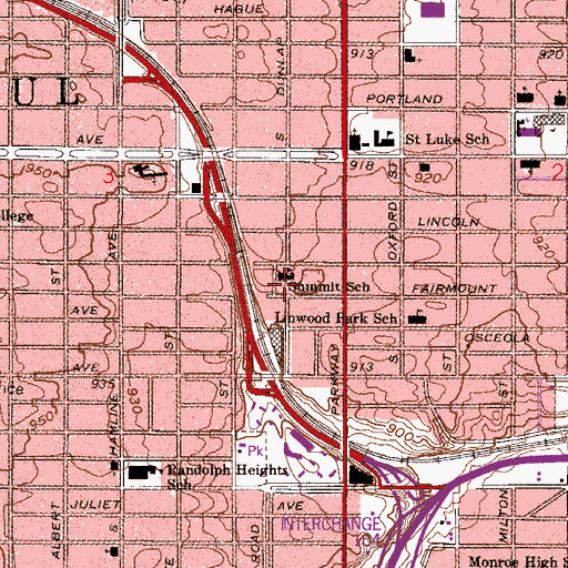 Topographic Map of Summit School, MN