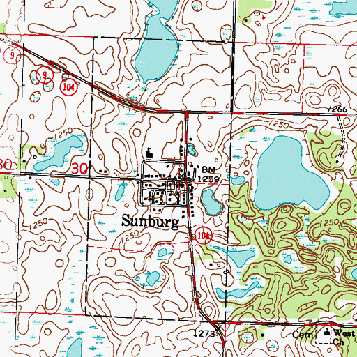 Topographic Map of Sunburg, MN