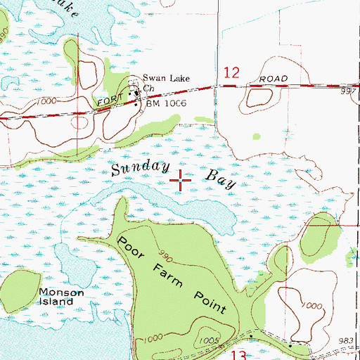 Topographic Map of Sunday Bay, MN